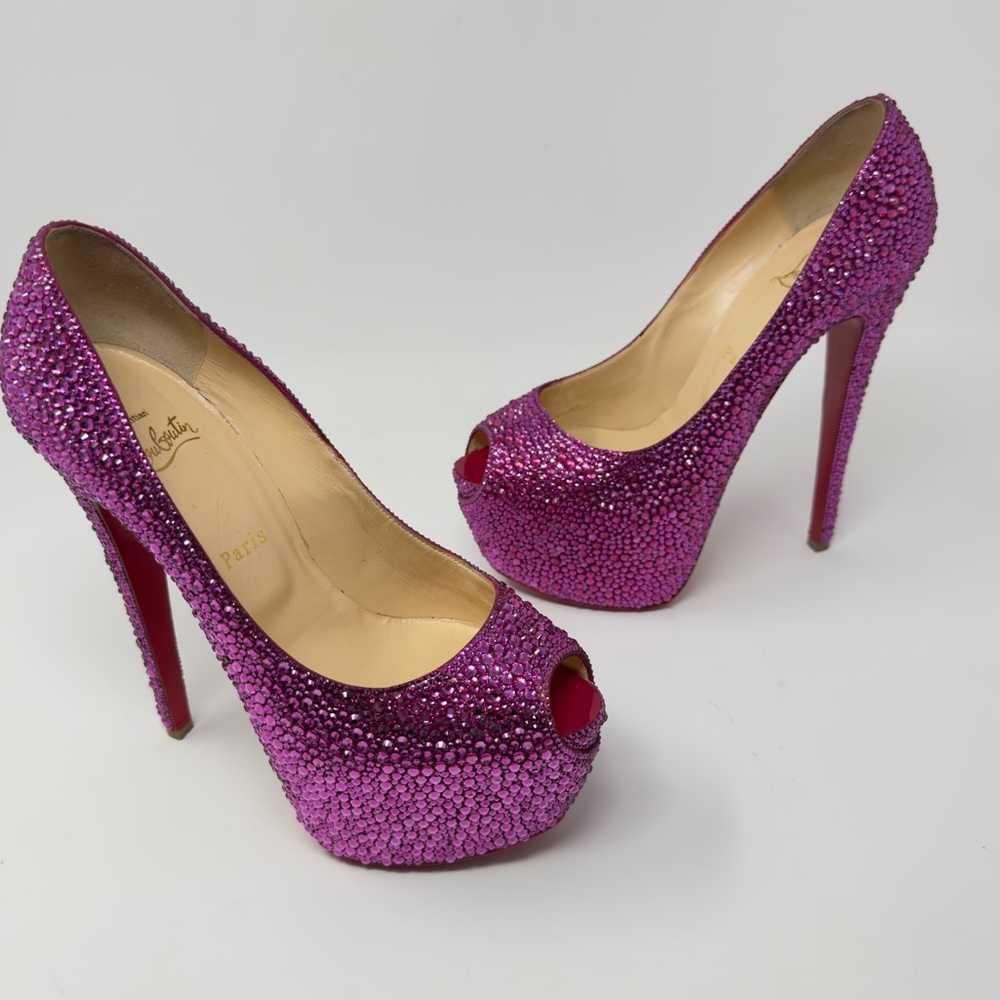 Christian Louboutin Custom Swarovski Fuschia Highness Heels size 39